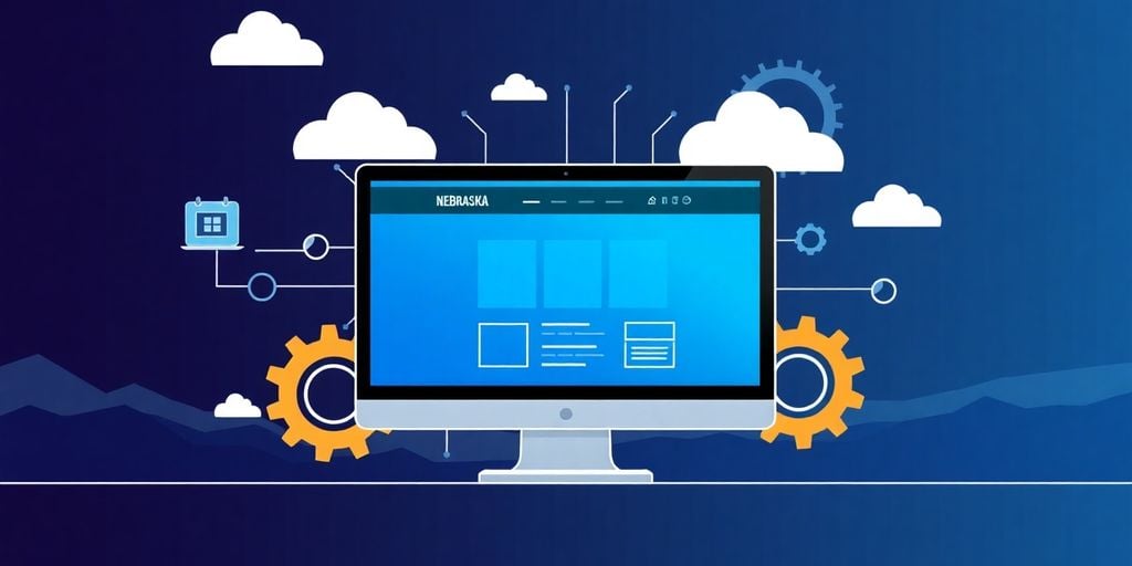 Computer screen with website and Nebraska landscapes.